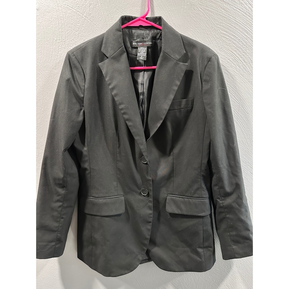 New York & Company Stretch Black Blazer Two Button Suit Jacket Small